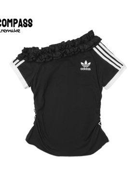 Adidas/三叶草 Remake大logo斜肩花边辣妹风短袖T恤女 ENCOMPASS