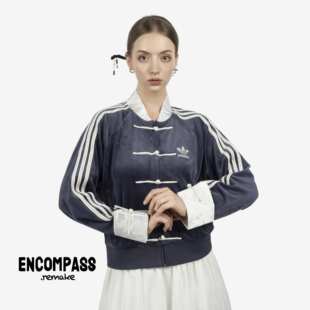 adidas Remake 大logo新中式国风盘扣条纹丝绒夹克外套 ENCOMPASS