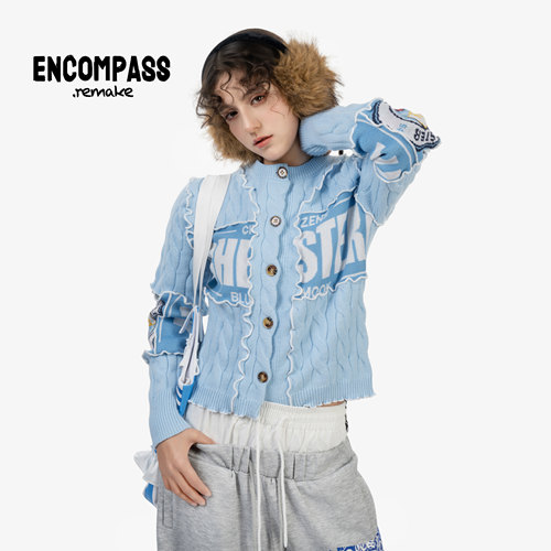 ENCOMPASS REMAKE围巾拼接足球俱乐部主题开衫学院风女款毛衣春秋