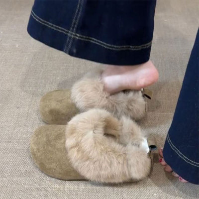 新款厚底勃肯加绒保暖脚蹬懒人鞋