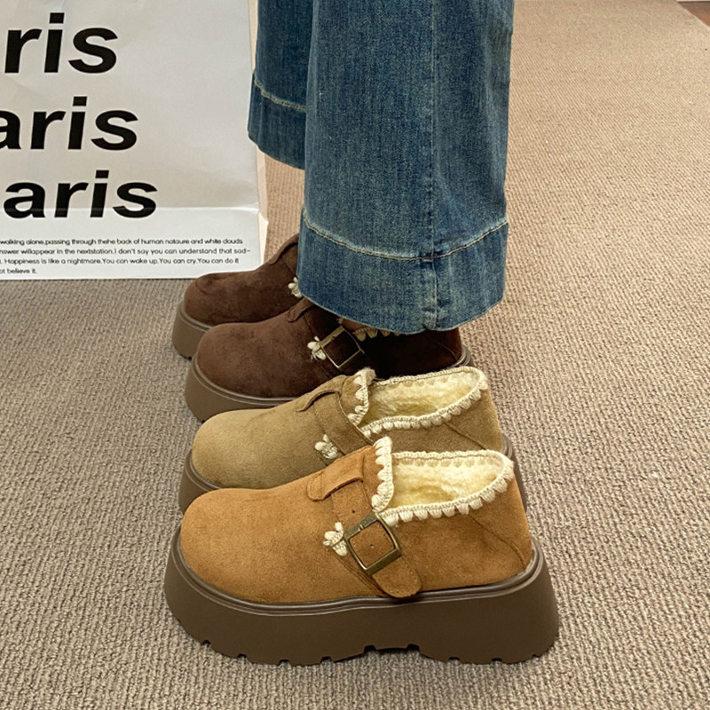 厚底增高勃肯鞋女2025新款冬季一脚蹬乐福鞋复古百搭加绒保暖棉鞋,女鞋,棉鞋,淘宝优惠券,粉丝福利购,淘宝优惠卷