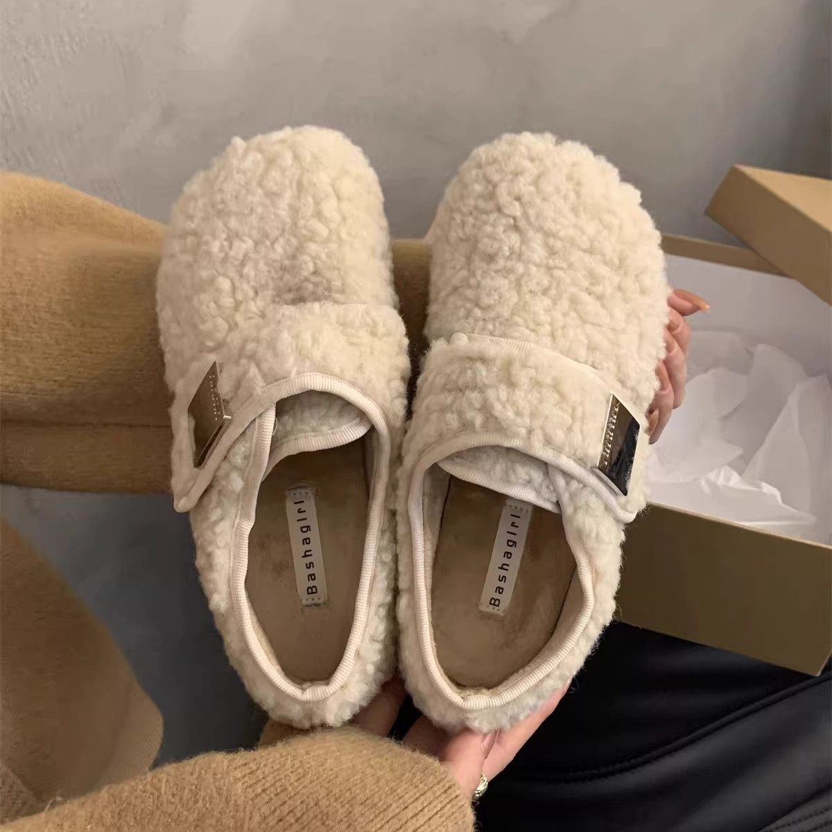 平底魔术贴一脚蹬超火毛毛鞋子女冬外穿2025新款时尚加绒豆豆棉鞋,女鞋,毛毛鞋,淘宝优惠券,粉丝福利购,淘宝优惠卷
