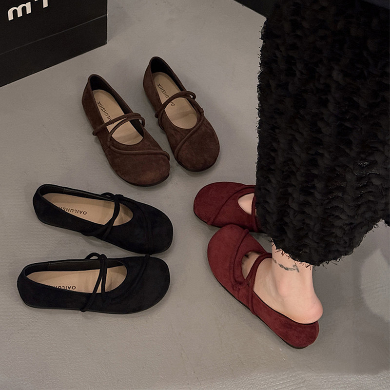 单鞋女平底2026春季新款浅口百搭配裙子一脚蹬绒面复古软底豆豆鞋,女鞋,玛丽珍鞋,淘宝优惠券,粉丝福利购,淘宝优惠卷