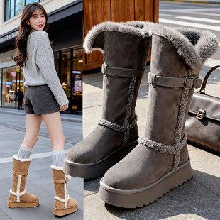 加绒毛毛长筒高筒棉鞋 冬季 两穿靴子ins潮 2025新款 雪地靴厚底女款