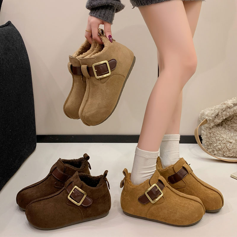 加绒厚底复古磨砂勃肯鞋女全包