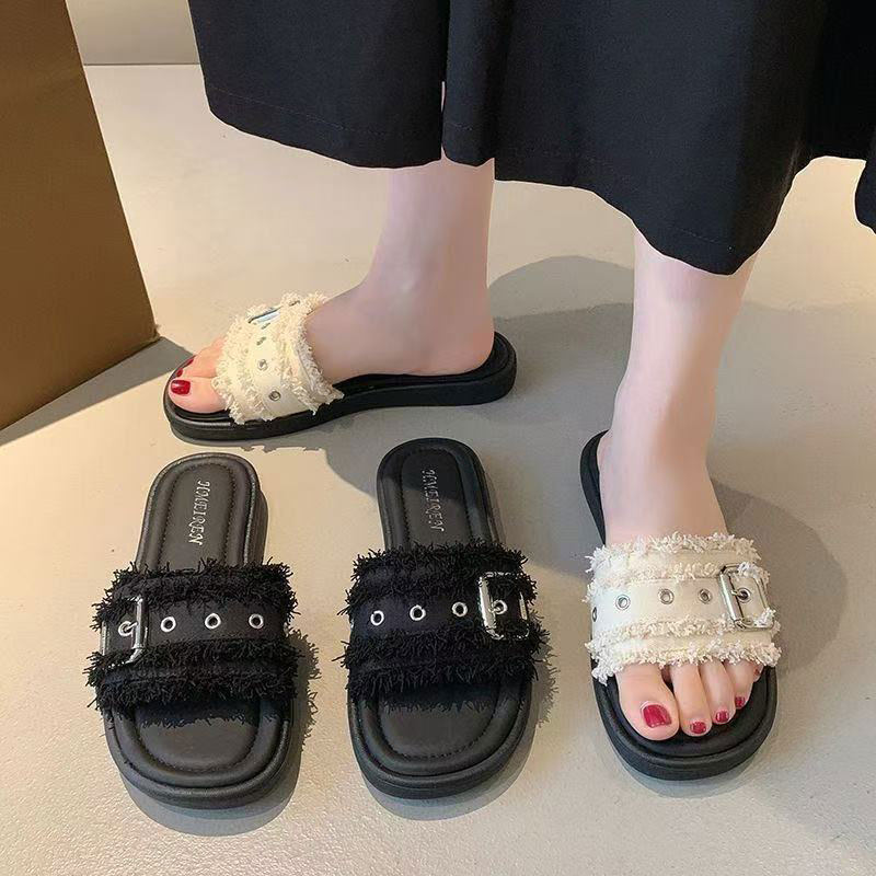 小香风法式拖鞋女夏外穿2026新款配裙子平底一字拖百搭沙滩凉拖鞋