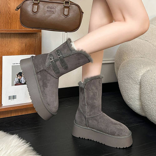 皮毛一体加绒加厚保暖短靴雪地棉