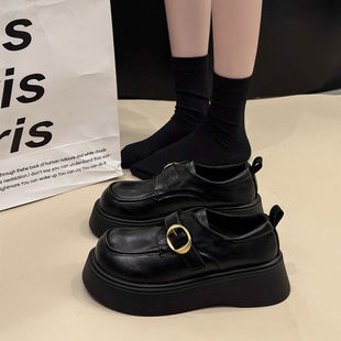 豆豆乐福鞋 厚底英伦风小皮鞋 爆款 一脚蹬黑色jk单鞋 女2025春秋新款