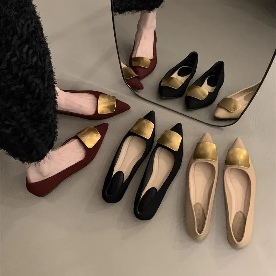 金属方扣通勤百搭一脚蹬豆豆鞋