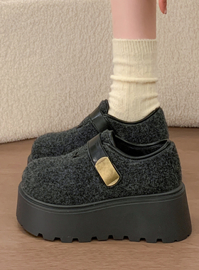 复古灰色法式加绒厚底勃肯鞋女2026新款冬季保暖加厚外穿增高棉鞋