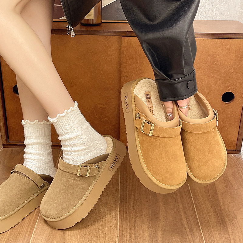厚底羊羔毛勃肯鞋2025秋冬新款两穿增高保暖棉鞋女加绒包头半拖鞋,女鞋,勃肯鞋/软木鞋,淘宝优惠券,粉丝福利购,淘宝优惠卷