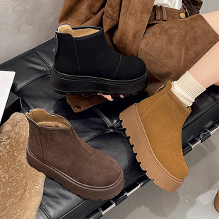 增高厚底雪地靴女款加绒勃肯鞋短靴2026新款冬季加厚保暖东北棉鞋