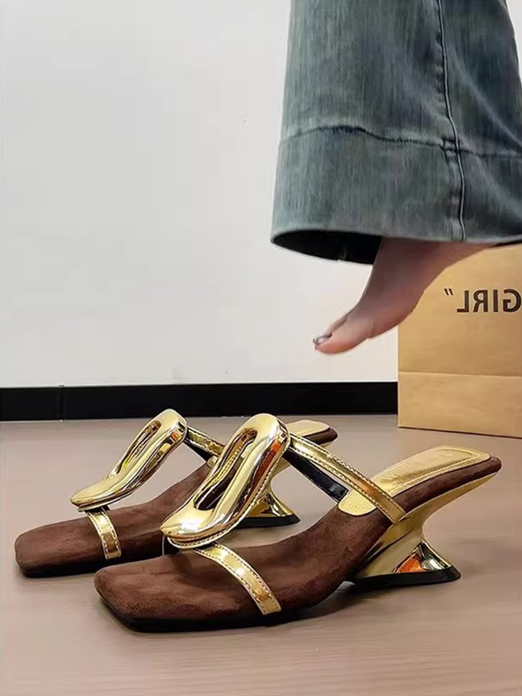 法式配裙子气质高跟一字拖