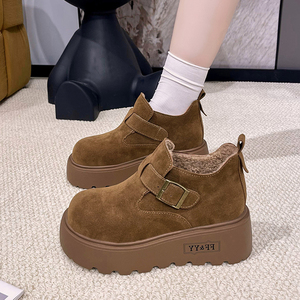 厚底增高勃肯鞋女加绒雪地靴短靴子2025新款冬季高帮女鞋乐福棉鞋