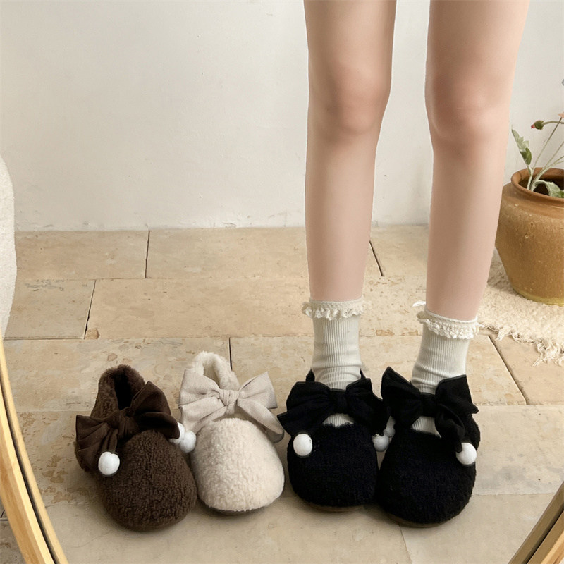 白色复古蝴蝶结毛毛鞋女款2025秋冬保暖加绒玛丽珍单鞋二棉豆豆鞋,女鞋,棉鞋,淘宝优惠券,粉丝福利购,淘宝优惠卷