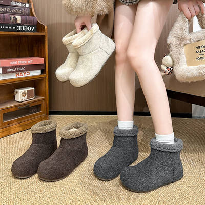 内增高毛呢短筒厚底加绒短靴女