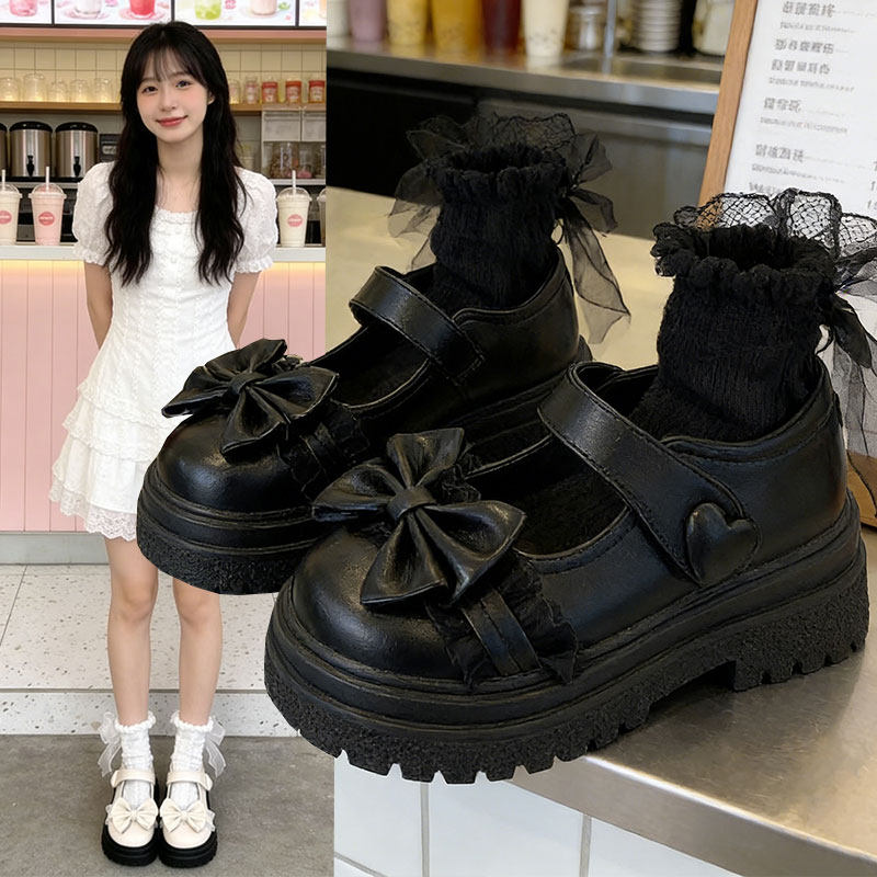 洛丽塔蝴蝶结玛丽珍鞋女春秋2026新款厚底增高粗跟米白小皮鞋单鞋,女鞋,玛丽珍鞋,淘宝优惠券,粉丝福利购,淘宝优惠卷