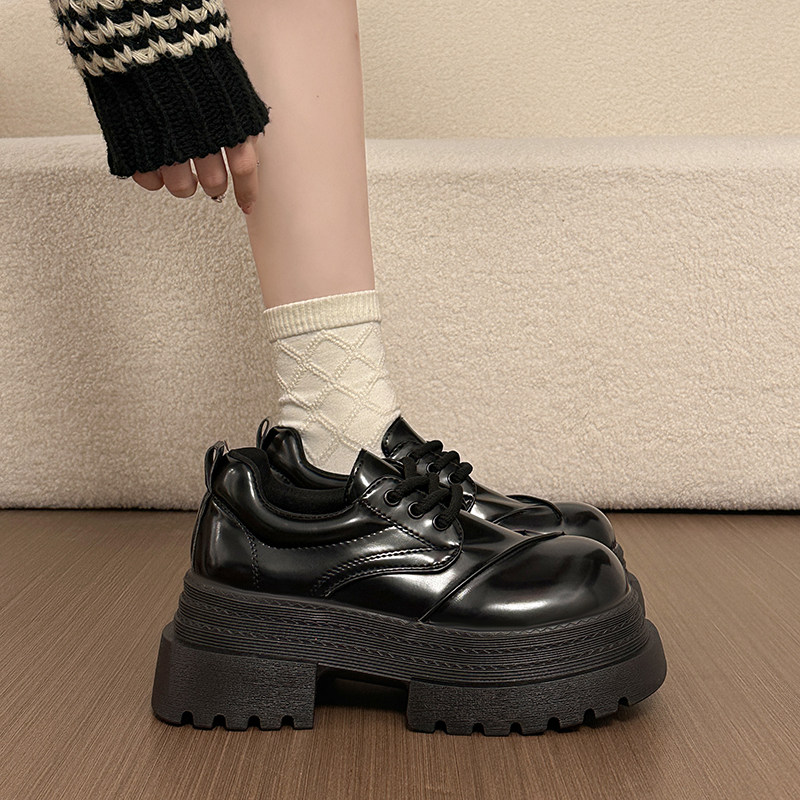 复古英伦风大头小皮鞋女2025春季新款厚底百搭系带乐福鞋增高单鞋,女鞋,深口单鞋,淘宝优惠券,粉丝福利购,淘宝优惠卷