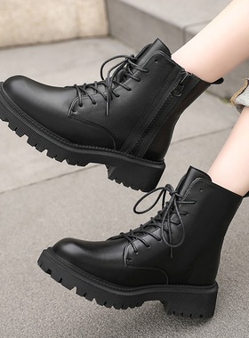 马丁靴2023年新款女秋冬黑色系带个性帅气街拍潮ins酷辣妹机车靴