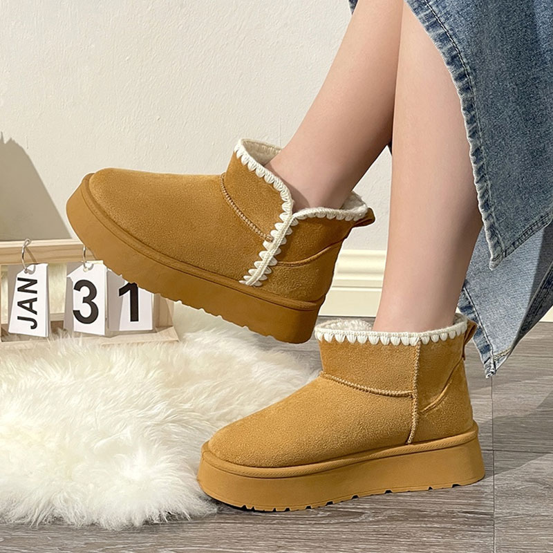 冬季防滑皮毛一体东北面包棉鞋