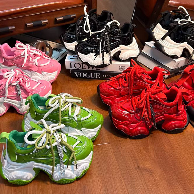 2026重工漆皮绑带厚底老爹鞋女单新年红潮鞋小个子增高休闲运动鞋,女鞋,老爹鞋,淘宝优惠券,粉丝福利购,淘宝优惠卷