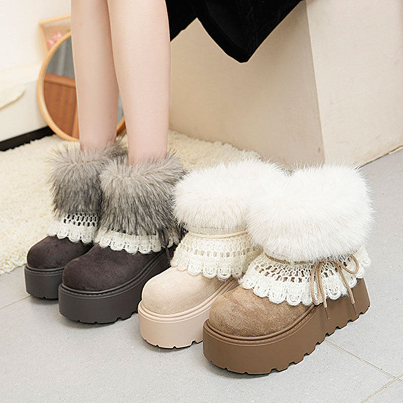 灰色复古加绒厚底雪地靴女款2025新款冬季保暖增高毛毛勃肯棉鞋子,女鞋,时尚雪地靴,淘宝优惠券,粉丝福利购,淘宝优惠卷