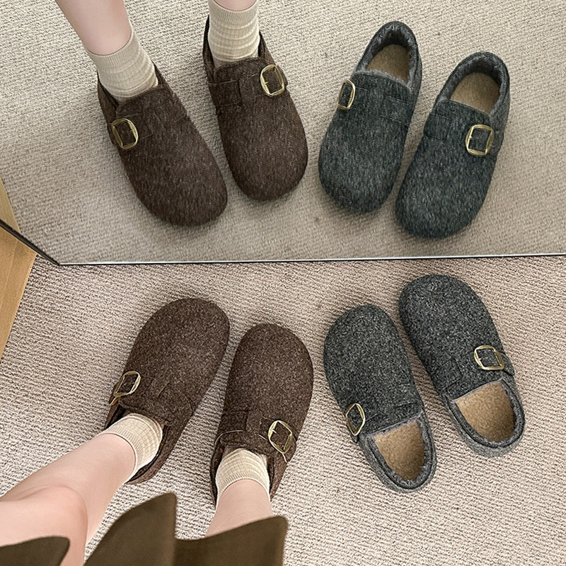 巨好看厚底增高灰色加绒呢子勃肯鞋女2025冬季新款豆豆鞋博肯棉鞋,女鞋,棉鞋,淘宝优惠券,粉丝福利购,淘宝优惠卷