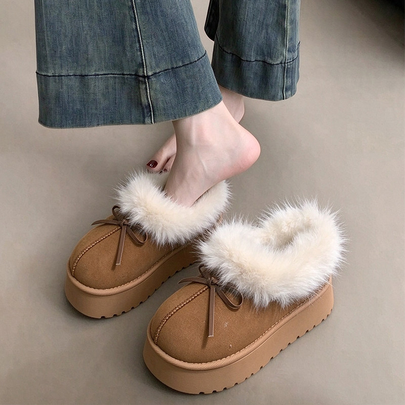 厚底勃肯鞋加绒低筒雪地靴女款