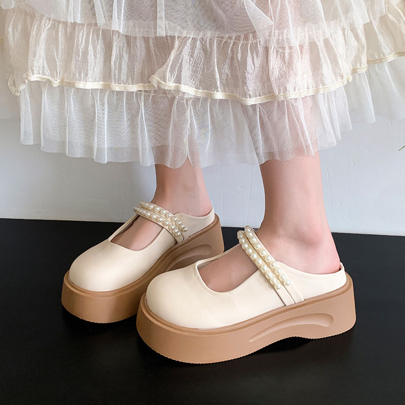 厚底增高跟包头半拖鞋女夏季外穿