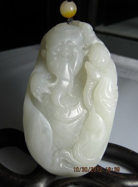 钱塘邮社    和田玉白玉  童子与佛把件