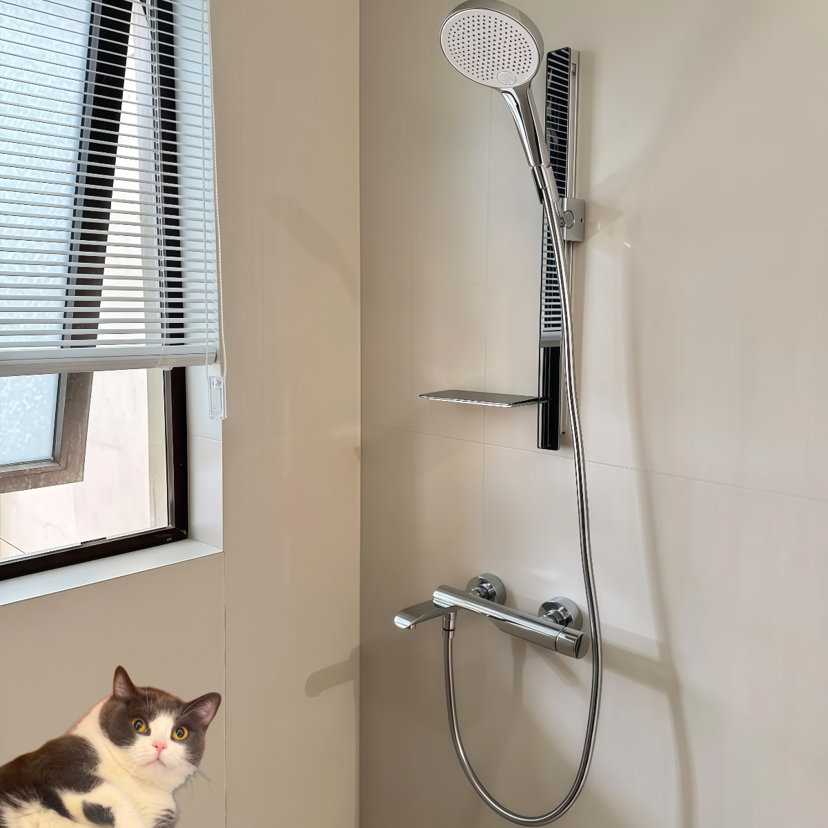 争冠卫浴极简淋浴花洒简易款小户型无顶喷全铜主体折叠升降杆增压