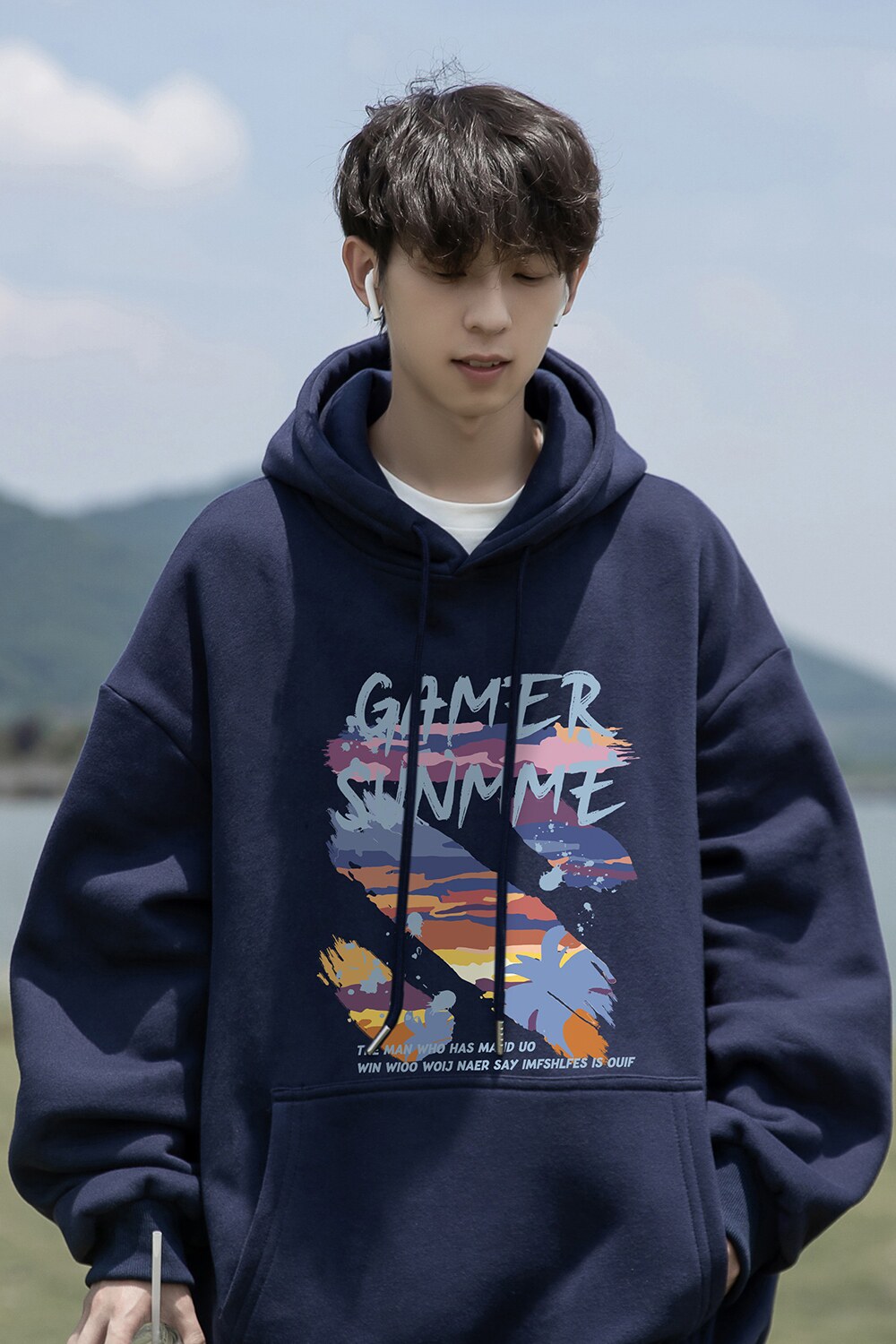日系cityboy连帽卫衣男款春秋季涂鸦学生青少年帅气大码潮流外套,男装卫衣,电商A336