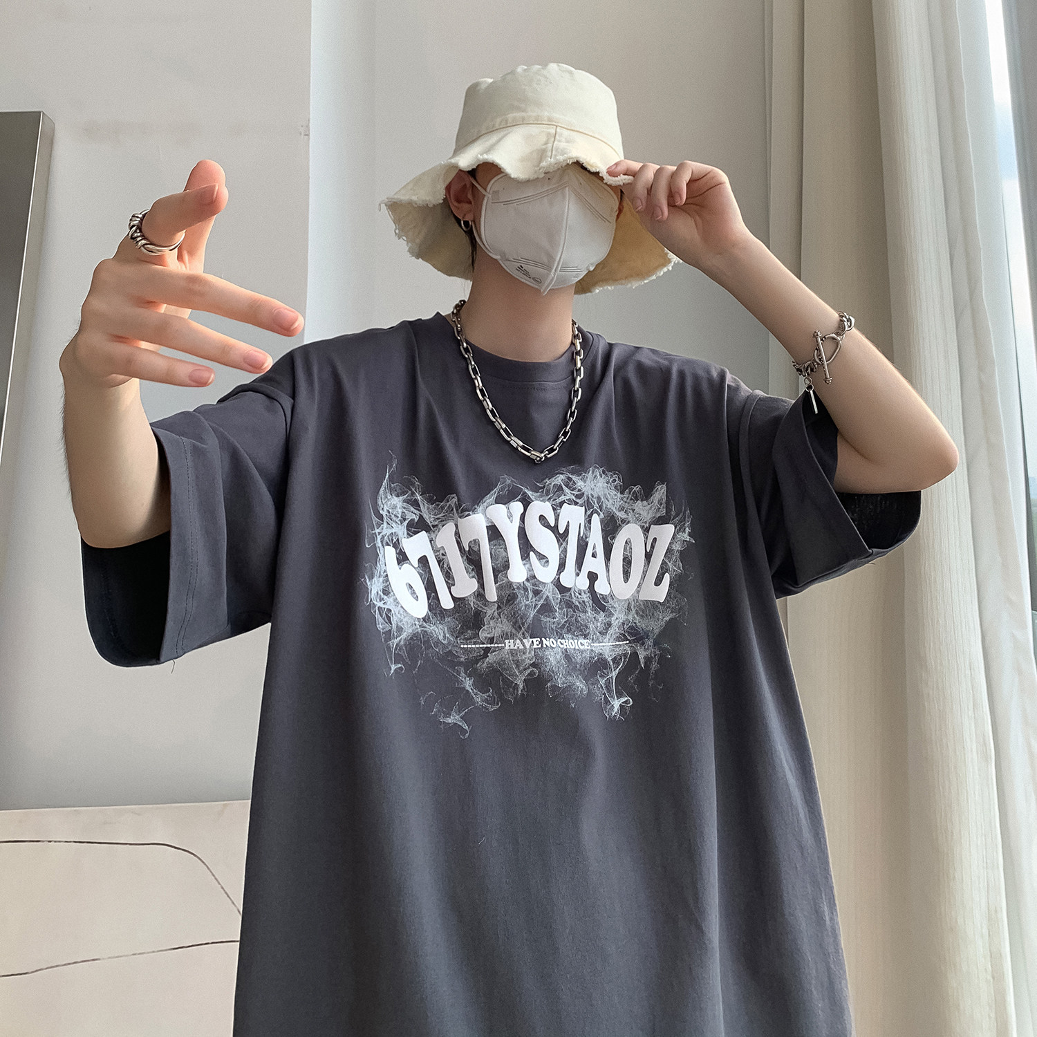 克莱因蓝t恤高级感美式重磅短袖男夏季潮牌vintage复古青少年体恤,男装T恤,电商A336