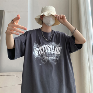 克莱因蓝t恤高级感美式重磅短袖男夏季潮牌vintage复古青少年体恤图片