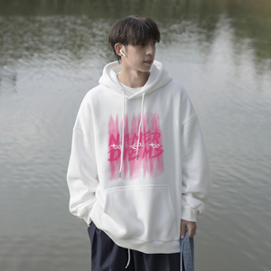 wassup happy藏青色连帽卫衣男士春秋季2025新款潮流港风休闲外套图片