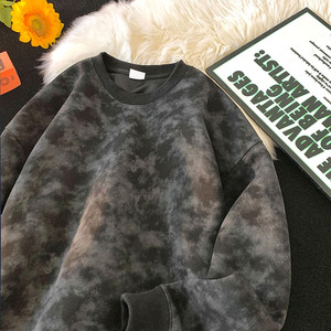 扎染脏脏圆领卫衣男春秋季美式hiphop宽松运动潮牌潮流套头上衣服图片