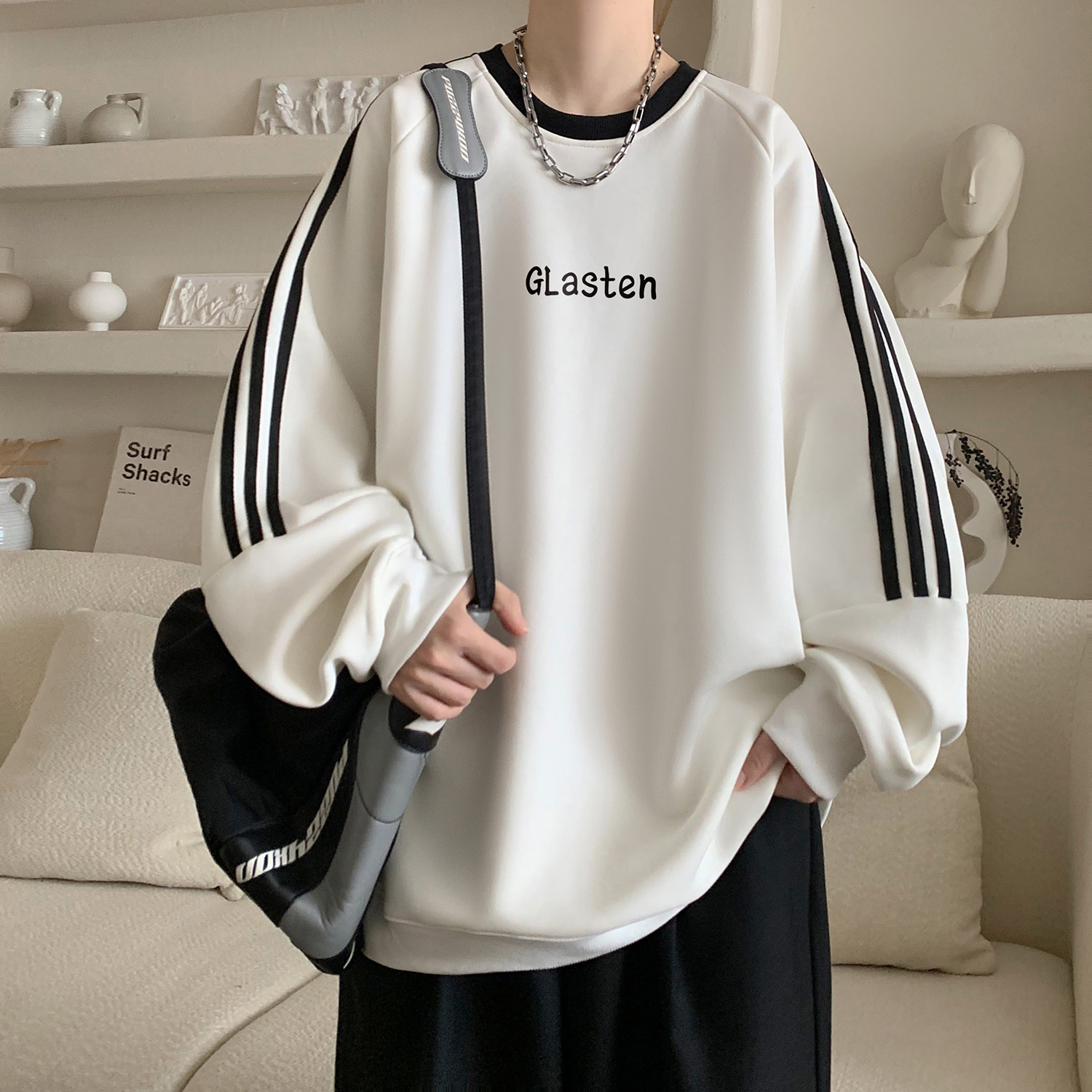 2024条纹圆领卫衣A336-YL69-P48-限价68（96聚酯纤维4氨纶），男装卫衣，电商A336