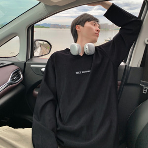 肌理感v领长袖t恤男款春秋季2025新款青少年休闲百搭慵懒风打底衫，男装T恤，电商A336