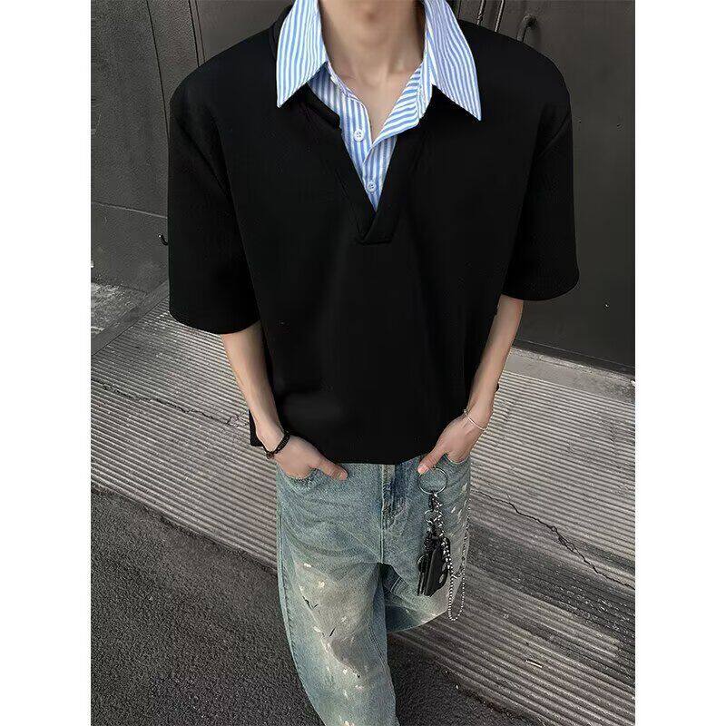 A336-CD33-特P30 假两件衬衫领短袖T恤男款夏季潮牌高级感