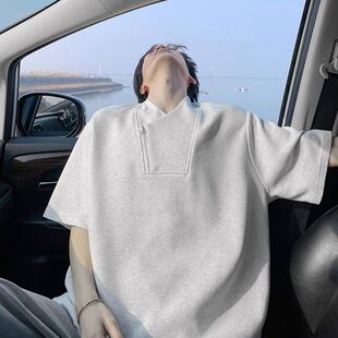 cleanfit潮牌斜拉链V领短袖 A336 T5584 特P25 艺术生小众bo 男夏季