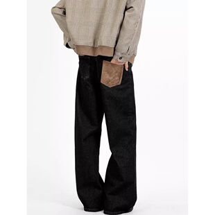 A336 特P35 高级简约黑色牛仔裤 男ootd复古潮流宽松百搭垂 K1206