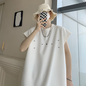 麂皮320g克重磅美式短袖t恤男夏季三分袖正肩无袖背心ins潮牌潮流图片