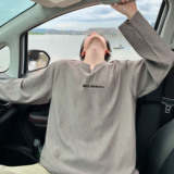 肌理感v领长袖t恤男款春秋季2025新款青少年休闲百搭慵懒风打底衫，男装T恤，电商A336