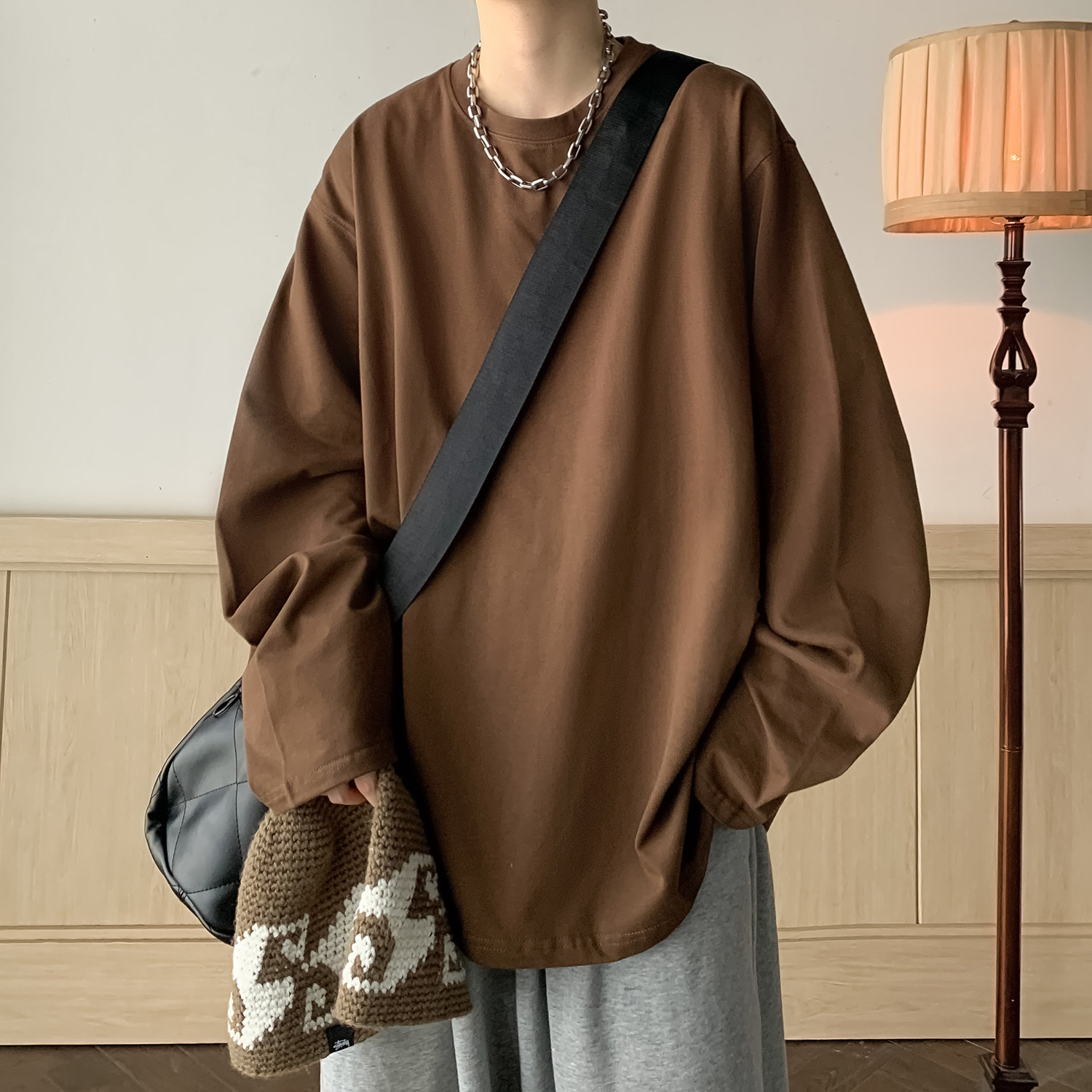 cleanfit简约长袖t恤男春秋季潮牌潮流重磅学生宽松休闲百搭衣服T,男装T恤,电商A336