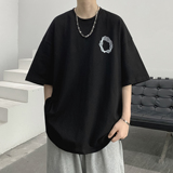 wassuphappy线圈短袖t恤男款夏季宽松潮流高街酒红色复古上衣服，男装T恤，电商A336