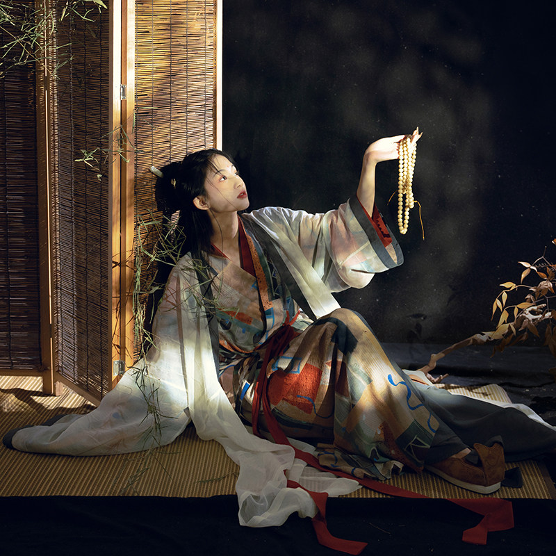 SHANG YUN LE YING HAN YAN HAN 왕조 스트레이트 스커트 재킷 복원 크로스 칼라 재킷 크로스 스커트 봄 가을 여성 민족 스타일 오리지널 스팟