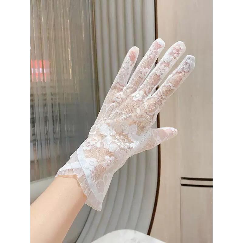高级感蕾丝防晒手套女夏季薄款开车触屏骑行结婚户外遮阳防紫外线