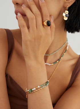 天然淡水珍珠手链祖母绿玛瑙