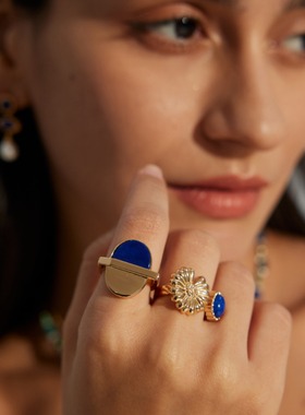 轻奢S925银镶天然青金石戒指