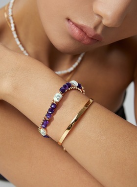 S925银天然珍珠紫水晶手链女小众设计轻奢ins风闺蜜生日礼物手串